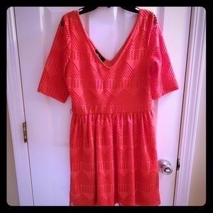 Coral mid sleeve short dress